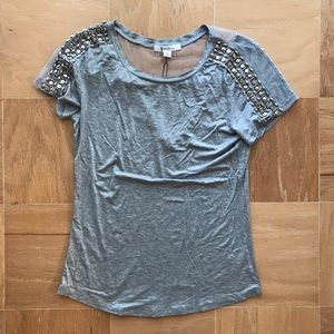 NWT Gray mesh beaded top